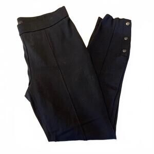 Dalia Black Slim Fit Ponte Trousers with button detail on ankle